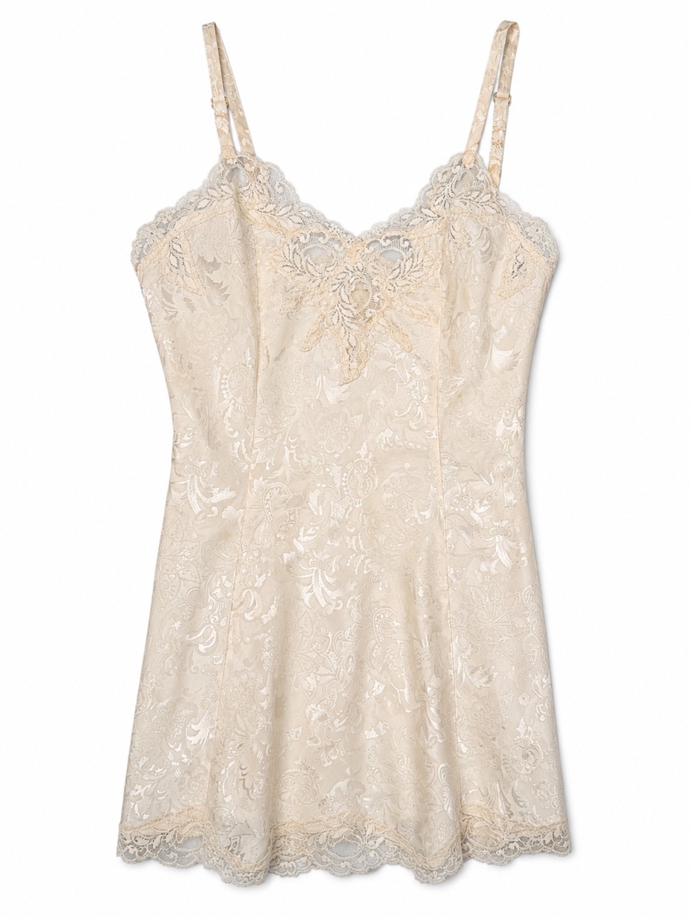 Victoria’s Secret Gold Label Vintage 80s Filigree Lace Lined Champagne Slip